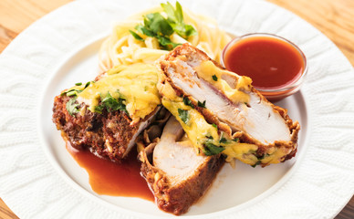 chicken fillet with cheese closeup