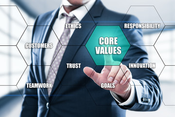 Core Values Responsibility Ethics Goals Company concept on the hexagons and transparent honeycomb...