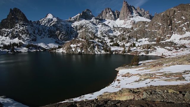 Hike to beautiful  Minaret Lake, Ansel Adams Wilderness, Sierra Nevada, California, USA. Autumn season.
