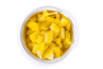 Diced Yellow Pepper in white bowl