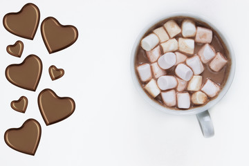 Mug filled with hot chocolate and marshmallow