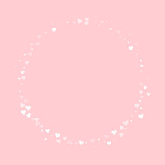White hearts confetti. Round shape on pale_pink valentine background. Vector illustration.