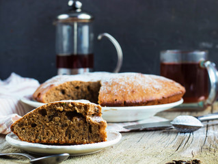 Tasty homemade pie with tea leaves.