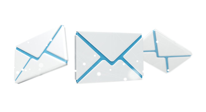 White and blue email icon 3D rendering