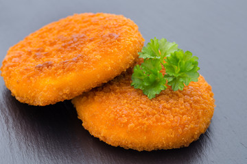 Crispy fried chicken nuggets. Eco food.
