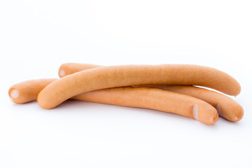 Wiener sausages on the white background.