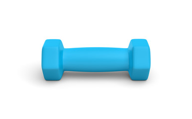 Rendering of one blue light weight dumbbell isolated on white background.