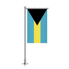 Vector banner flag of Bahama Islands hanging on a silver metallic pole. Vertical Bahamas flag template isolated on a white background.
