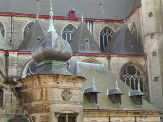 Impressive Rooftop Details of the Historical Building in Ghent, Belgium 