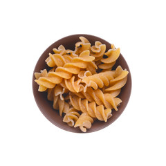 Pasta in a bowl on white background