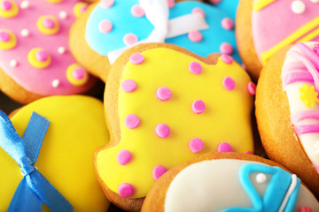 Delicious colourful Easter cookies, closeup