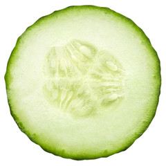 fresh juicy slice cucumber on a white background, isolated