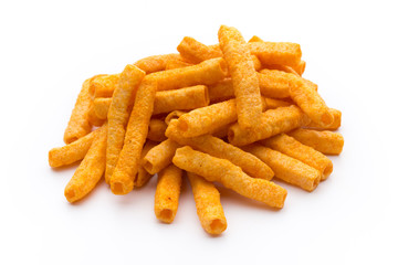 Potato fry on white isolated background.