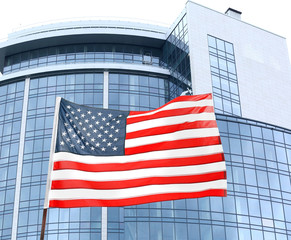 American flag on building background