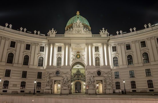 Spanische Hofreitschule (Spanish Riding School) In Vienna, Austria In The Night