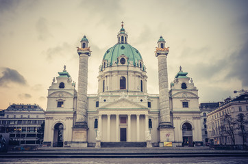 Fototapeta na wymiar Baroque Karlskirche (St. Charles's Church), Vienna, Austria