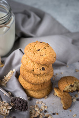 A stack of cookies with oatmeal