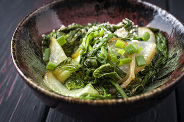 Traditional Japanse Tsukemono - Pickled Vegetable as close-up in a bowl