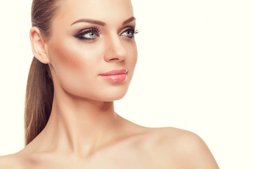 Fototapeta premium Beautiful woman with natural light make up