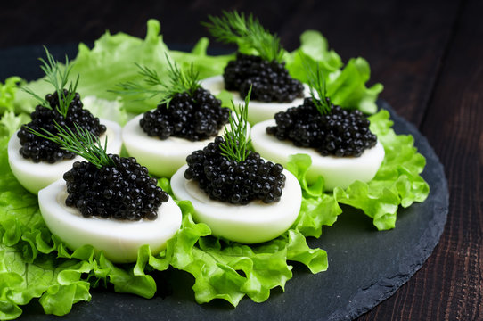 eggs and black caviar