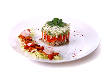 Salad of cucumbers, carrots and mushrooms