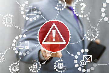 Business attention mark with triangle icon web internet communication risk safety security concept
