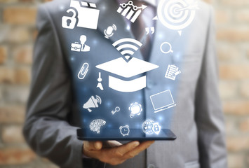 Education online e-learning business web tablet computer concept. Learning workshop and...