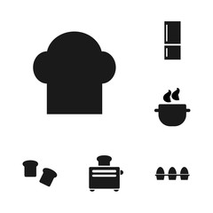 Kitchen set, including bread, fridge, pan, egg, toaster icons