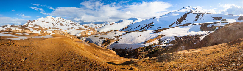 Panoramic view of Kerlingarfjoll mountain with snow in icelandic highlands