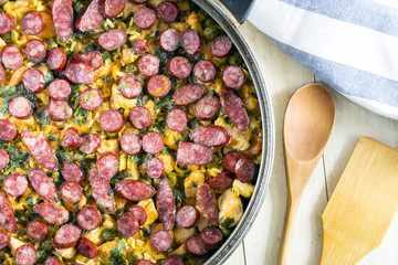 Peasant paella in the pan