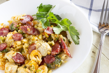 Peasant paella in the pan