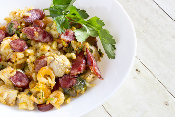 Peasant paella in the pan