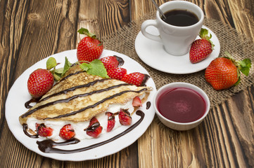Crepes with Banana and strawberries