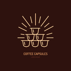 Coffee capsules vector line icon. Barista equipment linear logo. Outline symbol for cafe, bar, shop.