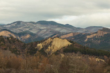 South Bulgaria red mountains, winter landscape