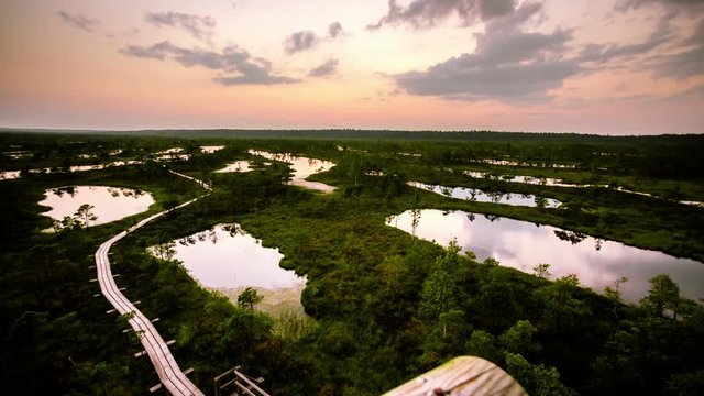 Sunset time-lapse in Kemeri National Park. Latvia.