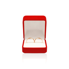 Wedding two rings in red box isolated on a white background