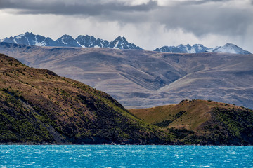 Landscape view of mountain range at Lake Tekapo, New Zealand