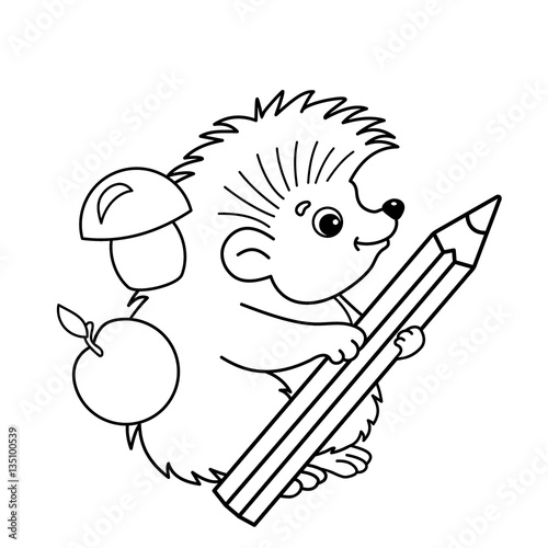 "Coloring Page Outline Of cartoon hedgehog with pencil. Coloring book