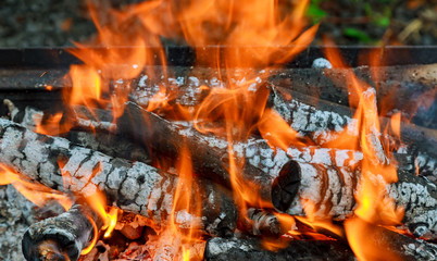 Burning Flames and Glowing Coal in BBQ, HDR image