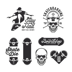 Skateboarding labels badges set. Vector vintage illustration. © chelovector