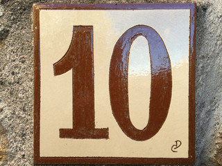 Ceramic tile with numer ten 10
