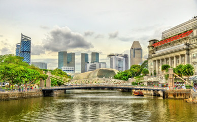 Fototapeta na wymiar Cavenagh Bridge above the Singapore River