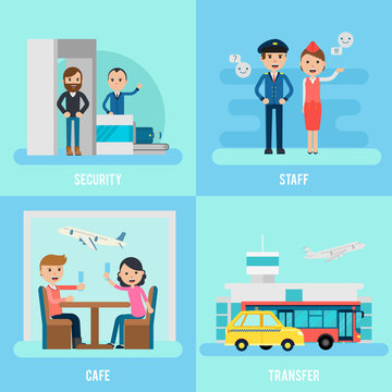 People In Airport Flat Concept