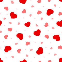 Valentine's day vector seamless pattern with red and pink hearts on a white background.