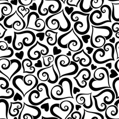 Valentine's day vector seamless black and white pattern with hearts.
