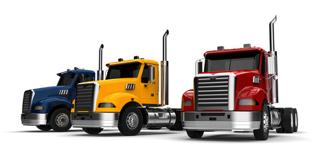 Trucks Fleet concept / 3D render image representing a fleet of trucks 