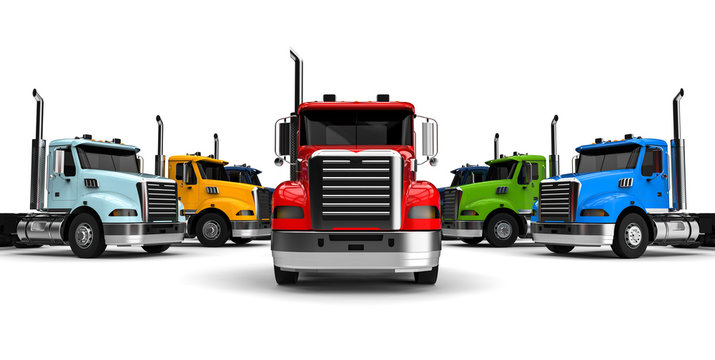 Trucks Fleet concept / 3D render image representing a fleet of trucks 