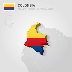 Colombia painted with flag drawn on a gray map.