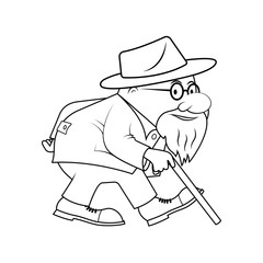 The elderly man with a stick a caricature.